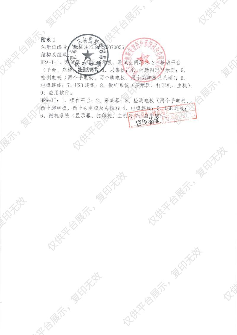 惠斯安普 人体电阻抗评测分析仪 HRA-I注册证