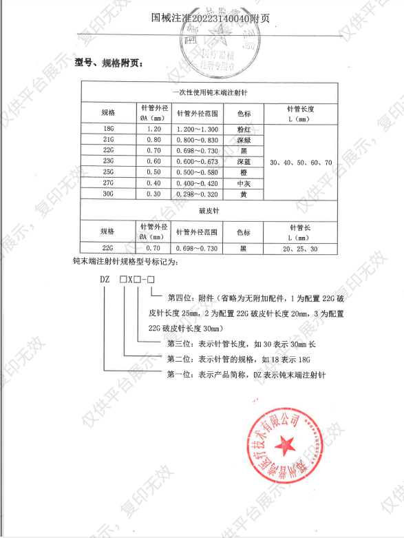 普湾医疗 一次性使用钝末端注射针 23G×50mm 50支/盒注册证