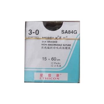 强生 JOSON 丝线编织非吸收性缝线 不带针 SA84G 3-0慕丝  (12包/盒)