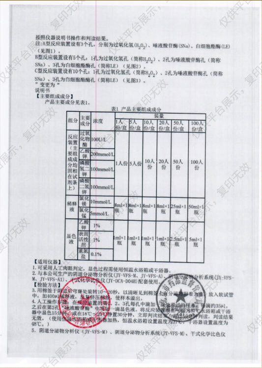 中生金域 细菌性阴道病联合检测试剂盒（酶化学反应法） 20人份/盒注册证