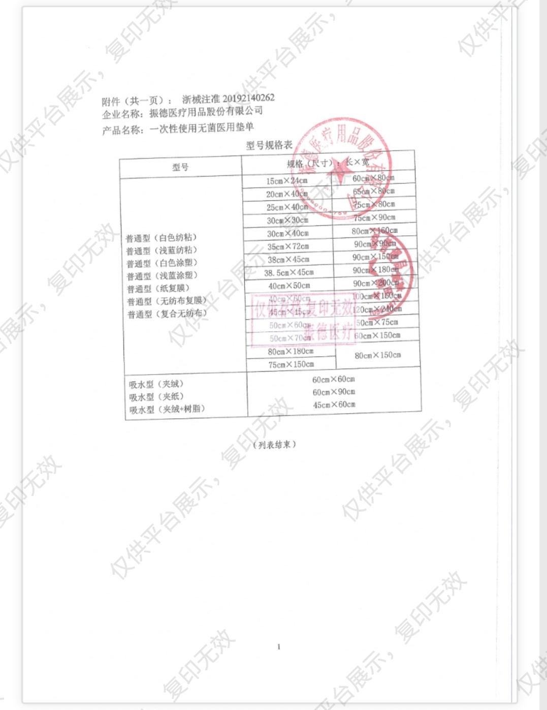 振德 一次性无菌医用垫单 普通型 浅蓝涂塑 40g（1片/袋 40袋/盒 2盒/箱）注册证