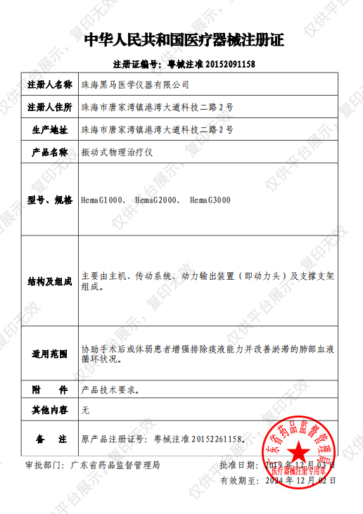 黑马/HEMR 双路振动排痰机 G1000注册证